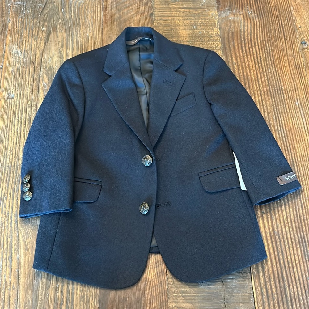 Nordstrom Boy’s Navy Blue Gold Tone Buttons Blazer Wool Blend Sport Coat Size 2
